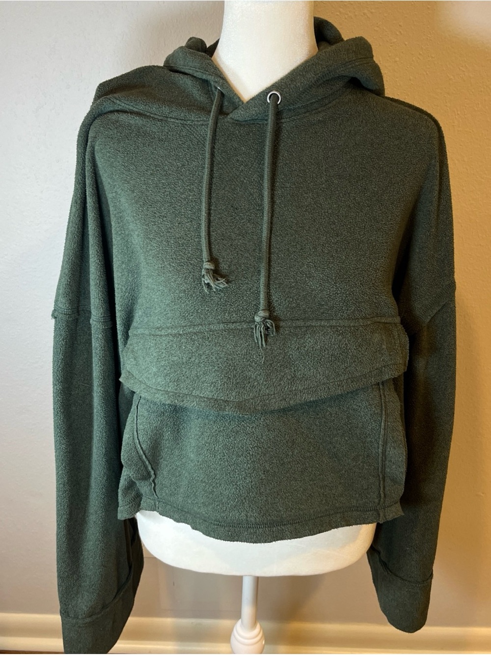 Free People Movement Cropped Oversized Fleece Hoodie S Green Streetwear Active